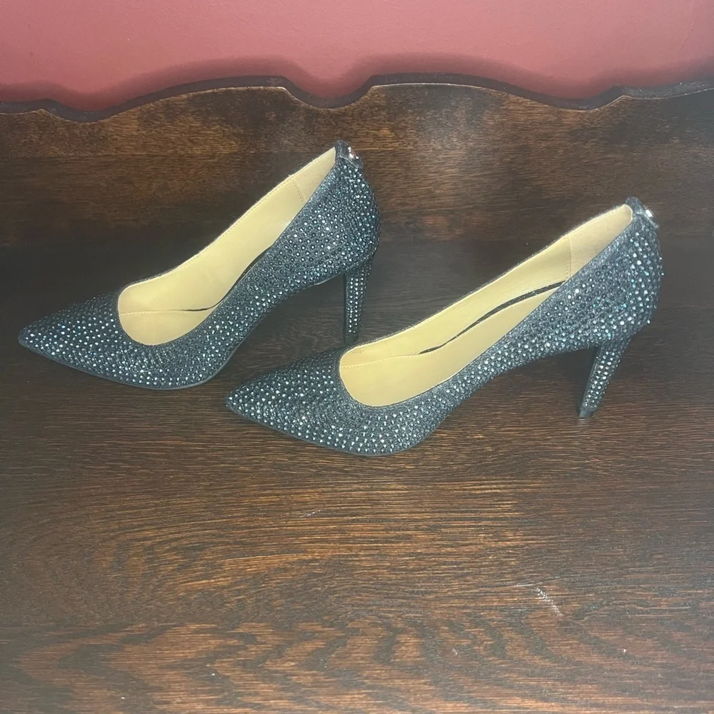 Michael Kors Black Iridescent purple /blue rhinestone Studded Heels